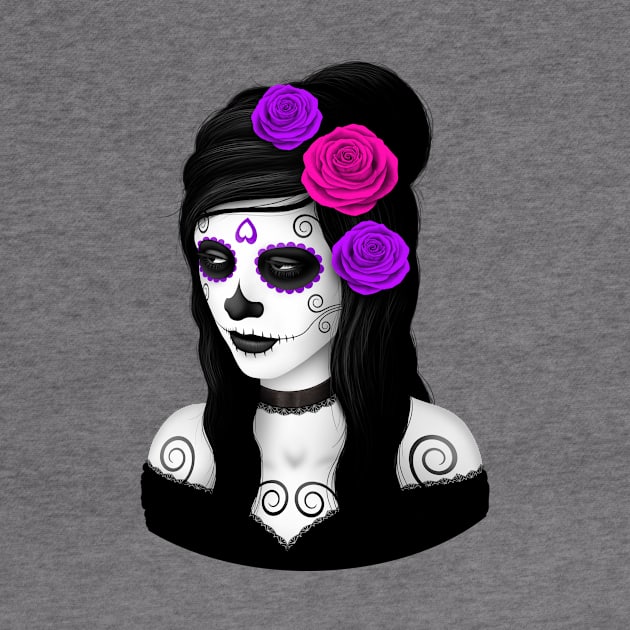 Day of the Dead Girl with Pink and Purple Roses by jeffbartels